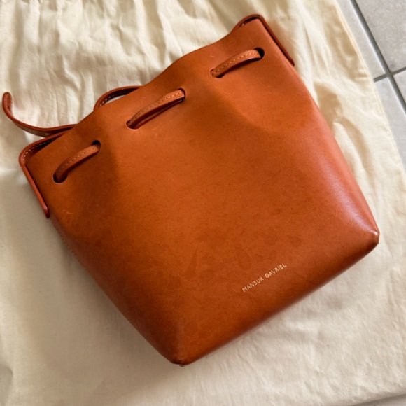Mansur Gavriel Mini Mini Bucket Bag Tan with Pink Interior - Picture 3 of 14